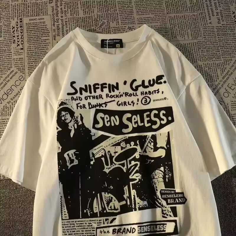 Kawaii T Shirt Retro Short Sleeve T-shirt Men's Loose American Print Top Oversized T-shirts Streetwear