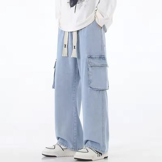 Four Seasons New Men's Work Pants Loose US High Street Y2K Multi Pocket Youth Work Clothes Fashionable Street Wear Retro Wide Le