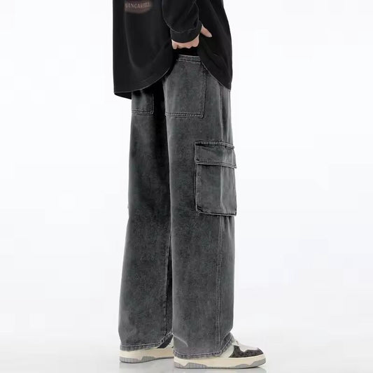 Four Seasons New Men's Work Pants Loose US High Street Y2K Multi Pocket Youth Work Clothes Fashionable Street Wear Retro Wide Le